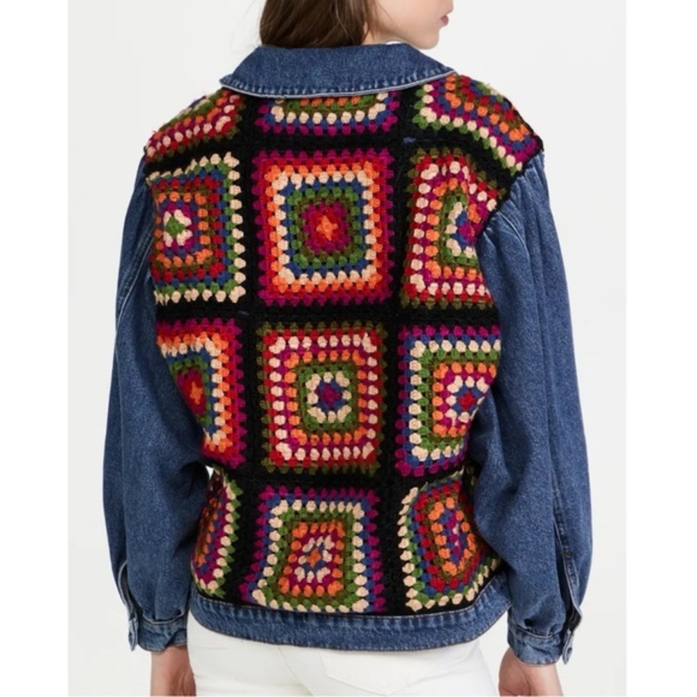 Farm Rio Crochet Embroidered Denim Jean Jacket - Picture 2 of 10